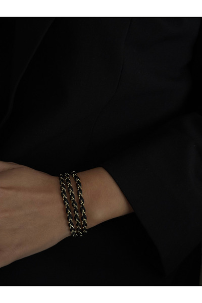 Joie Lüks Akseuar Bohem Stil 3'lü Örgü İp Bileklik Seti Gold Boncuk Detaylı S...