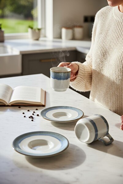 KÜTAHYA HOME Rustik Stoneware 2’li Porselen Kahve Fincan Takımı – Doğal Dokulu