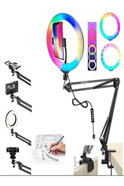 CAILON 10 Inç 26 cm RGB Ring Light Esnek Masaüstü Mengeneli Tiktoker Ring Lig...
