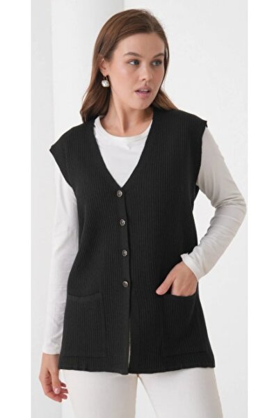 Fresh&Moda Women's Mother Plus Size Corded Fabric Wool Knitwear Vest