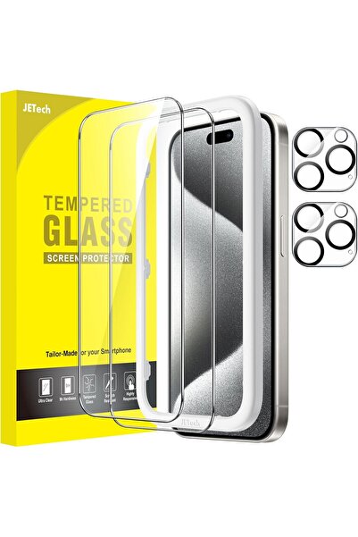 JETech واقي شاشة لهاتف iPhone 15 Pro مقاس 6.1 بوصة مع واقي عدسة الكاميرا، زجا...
