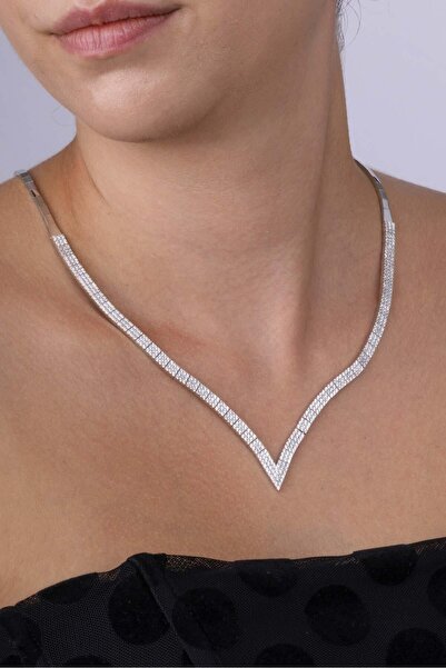 Gümüş Pazarım Pırlanta Model Su Yolu Süzme 925 Ayar Gümüş Kolye