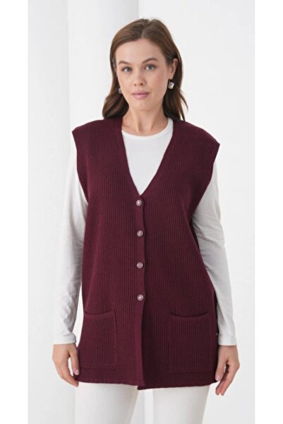 Fresh&Moda Women's Mother Plus Size Corded Fabric Wool Knitwear Vest