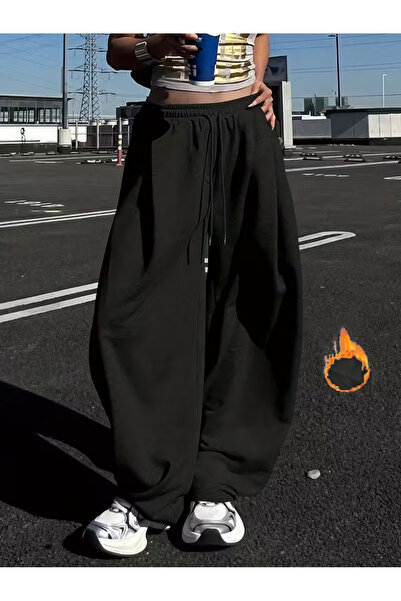 TONFİX LİFE Siyah Kadın Bol Paça Eşofman Altı Esnek Rahat Bol Kesim TONFİX