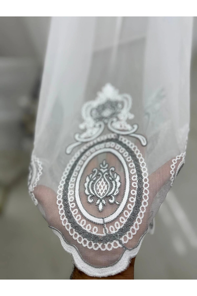 NİVEMESHOME Ottoman Motifed 1453 Silver Detailled 1/2.5 Pleated Tulle Curtain Apm