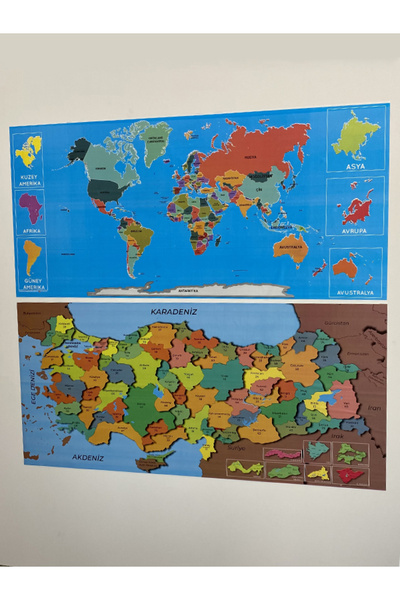 Practino مجموعة من خريطة تركيا والعالم الملونة من الورق السحري مكونة من قطعتين مقاس 118 × 56 سم مع خاصية الاحتفاظ بالشكل الثابت