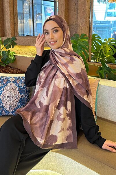 lamelif Flora Garden Desen Bambu Şal Soft Kahve