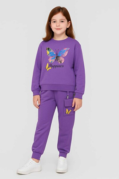 Atabay Kids Atabay 266-10-25 Girl's Butterfly Printed Tracksuit Set, Age 3/7