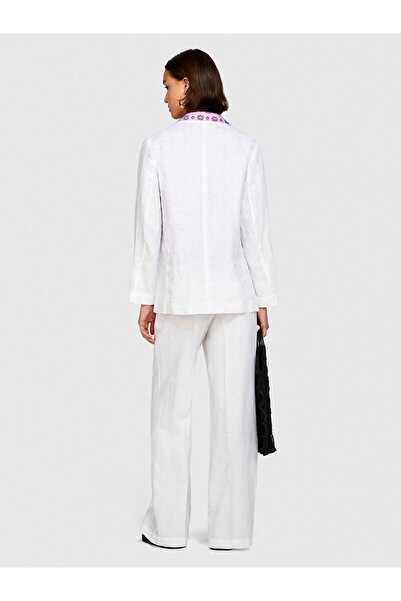 Sisley Women's 100% Linen Flap Pocket Design Single Button Blazer Jacket 324P2Aghlw019-Sis101