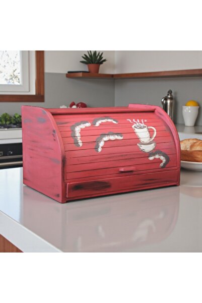 Decoratiuni Vintage Casa Retro Classic bread box, red with cups, hand-painted, without chopper, 39 cm* 18 cm * 27 cm