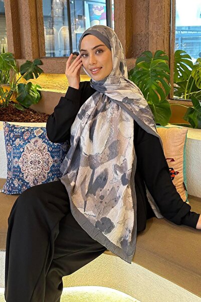 lamelif Flora Garden Pattern Bamboo Shawl Anthracite