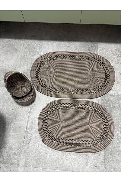 MaVaux Terra 4-Piece Bathroom Set – 2 Oval Mats & 2 Oval Baskets, Natural Rope Weaving, Handmade - Premium