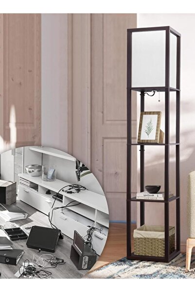 HYX مصباح أرضي مع أرفف، مصباح زاوية خشبي عصري (المصابيح غير متضمنة)