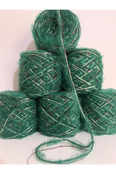 İPEK YÜN İPLİK DÜNYASI Moher Örgü İpi (Koyu Yeşil) Floş Pul İp (Bordo,Su Yeşili) Karışım 100gr