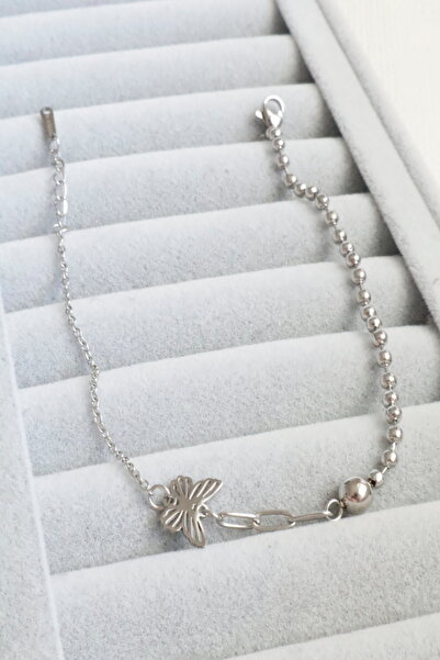 DEMOKAN خلخال نسائي من الفولاذ بسلسلة ثلاثية مختلطة وتفاصيل على شكل فراشة لا يفقد لونه