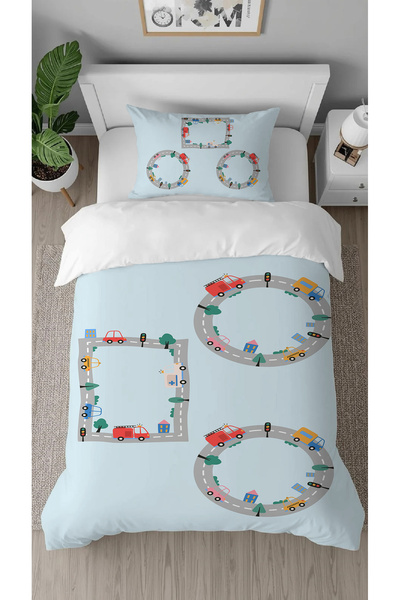 GREENDECOR Car Road Go! City Police Taxi Patterned Digital Printed Special Design Children's Duvet Cover Set Without Sheets