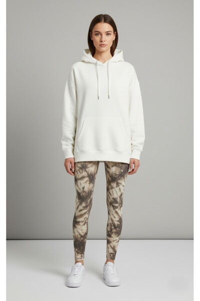 The Women's Loose Fit Backless Printed Oversized Hoody Sweatshirt - Modal Winter Hooded