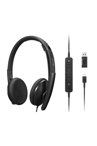 LENOVO Компютърни слушалки с микрофон, черни, кабелни, USB