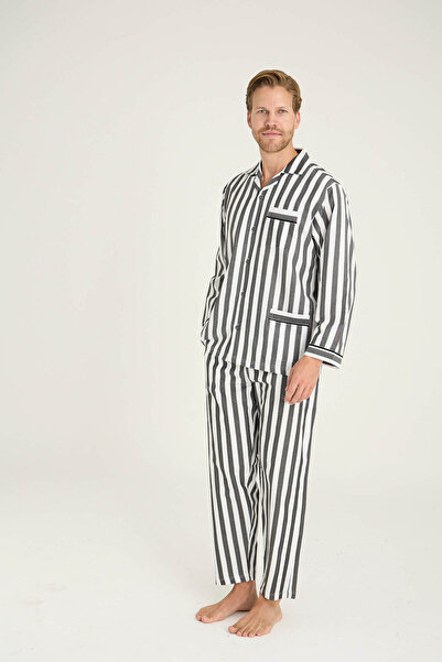 KLY Old School Men's Line Patterned Luxury Comfortable Pajama Set