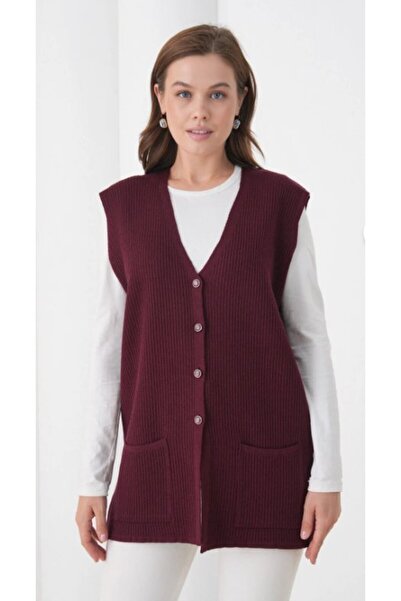 Fresh&Moda Women's Mother Plus Size Corded Fabric Wool Knitwear Vest