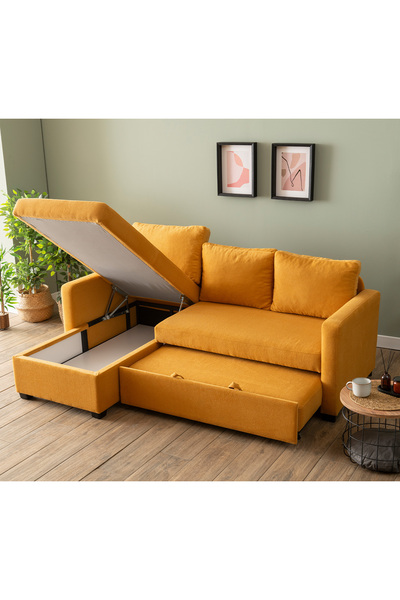 Pafu Kado Yataklı Köşe Koltuk Takımı - Bohem Hardal
