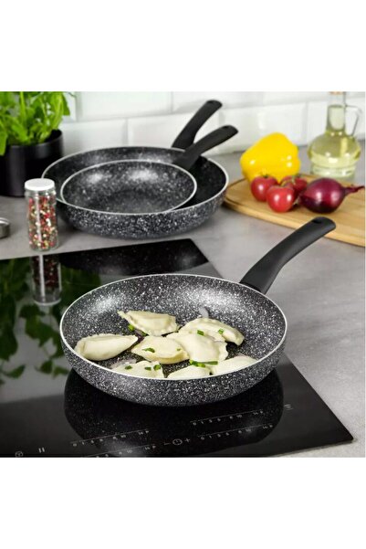 Kinghoff Комплект от 3 тигана, алуминий, мрамор, черен, 20, 24.28 см