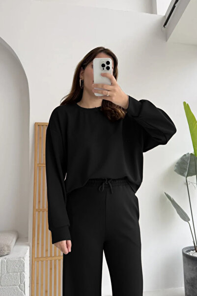 YAKAMEL طقم رياضي نسائي من المودال بخصر عالٍ وأرجل واسعة وأكمام طويلة