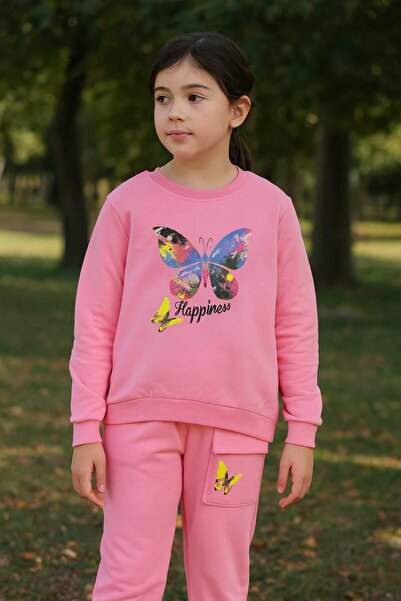 Atabay Kids ATABAY 266-10-25 طقم رياضي فراشة مطبوع للفتيات، مقاس 3/7 سنوات