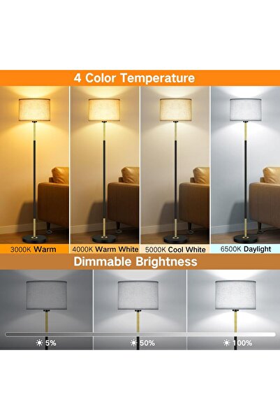 HYX Modern Floor Lamp with Remote & App Control, Dimmable, 3000K-6500K (Black & Gold)