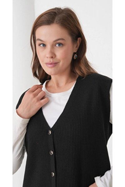 Fresh&Moda Women's Mother Plus Size Corded Fabric Wool Knitwear Vest