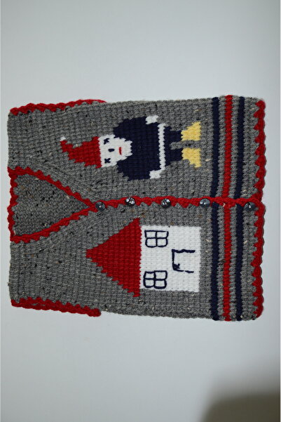 SENSSTEKSTİL El Örgüsü Bebek Yeleği – Kar Adamı ve Ev Desenli