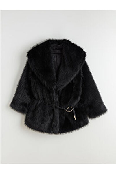 LC Waikiki Lcwaikiki Classicblack Shawl Collar Oversized Women's Fur Coat