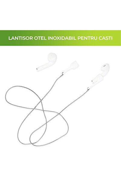 zioda smart essentials zioda Anti-loss Earphone Chain, Stainless Steel & Silicone, Compatible with AirPods (Silver/White)