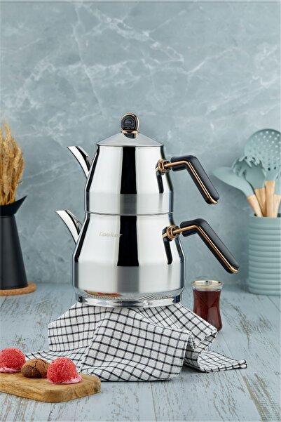 Cooker Everest 18/10 Paslanmaz Çelik Aile Boy Çaydanlık 1,40 L Demlik 2,75 L ...