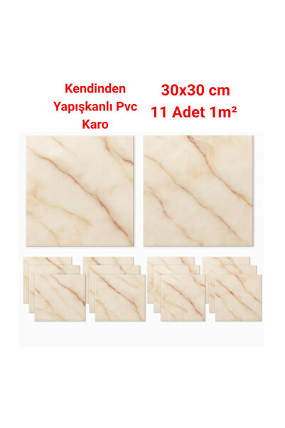 UKAB DEKOR 11 Adet (1 m²) 30x30 Cm Pvc Karo Kendinden Yapışkanlı Seramik Merm...