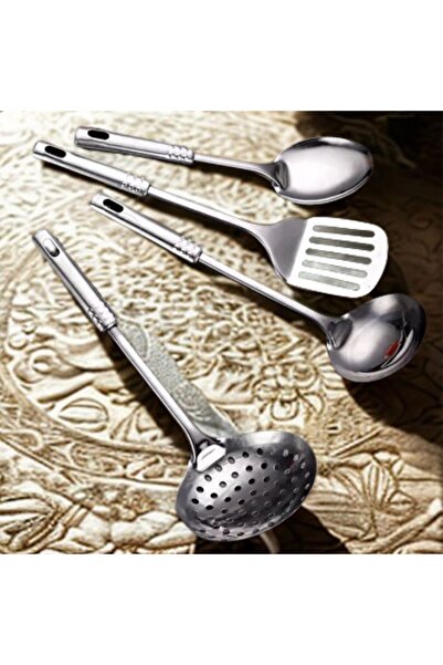 Hangora Buffer ®   4-Piece Steel Ladle, Strainer, Serving Spoon, Spatula Kitchen Food Preparation Serving Set