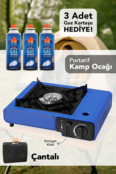 mimtec Portatif Kamp Ocağı - Taşıma Çantalı Gazlı Stop Emniyetli Mavi Kamp Oc...