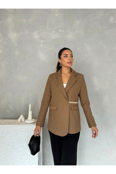 Nesil Lined Short Cashmere Leya Jacket with Side Belt Detail
