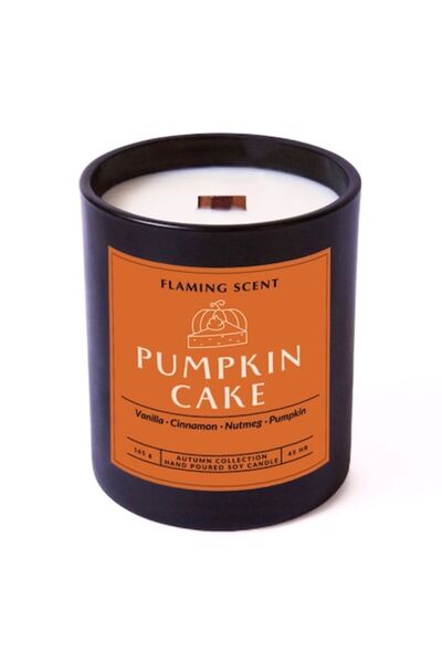 OEM Scented Soy Candle with Wooden Wick, Flaming Scent, Pumpkin Cake, handmade, 165 g