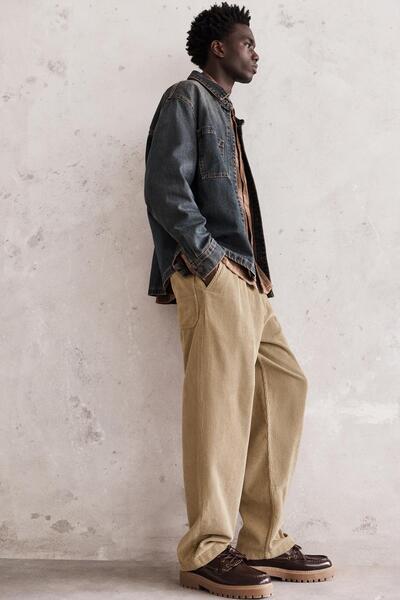 Pull & Bear Kordonlu baggy kadife jogger pantolon