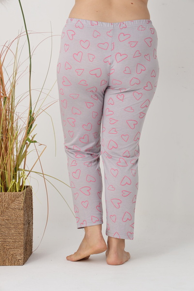 Serena Women's Big Size Pajama Pants, gray with pink hearts, 85% viscose, 15% polyester