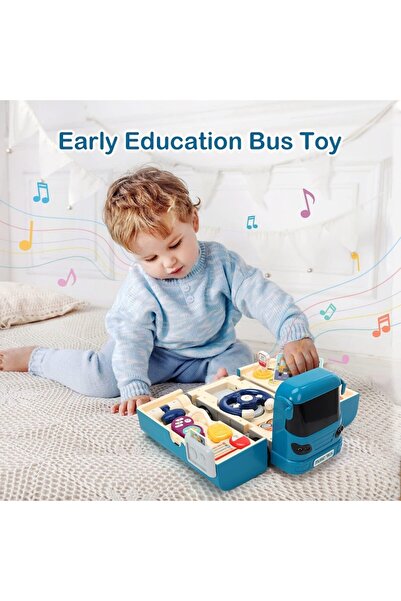iTin Interactive Toy School Bus, Sound and Lights, Driving Simulator with Steering Wheel, Music, 16 Functions