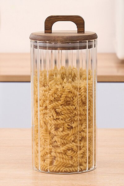 morponi Borosilicate Glass Jar with Optical Stripes and Acacia Lid Zahire 3200 ml