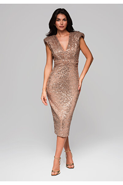 OMBRE Večerní šaty LA-OM-DLR215 - světle zlaté