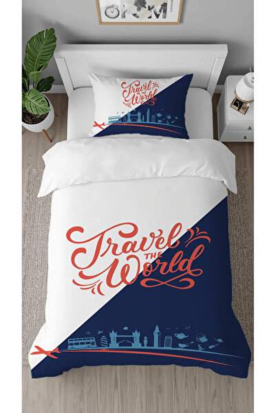 GREENDECOR Holiday Trip Travel the World Patterned Digital Printed Special Design Stylish Children's Duvet Cover Set Without Sheets