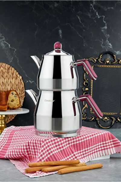 Cooker Everest 18/10 Paslanmaz Çelik Jumno Boy Çaydanlık 2 L Demlik 3,25 L Al...