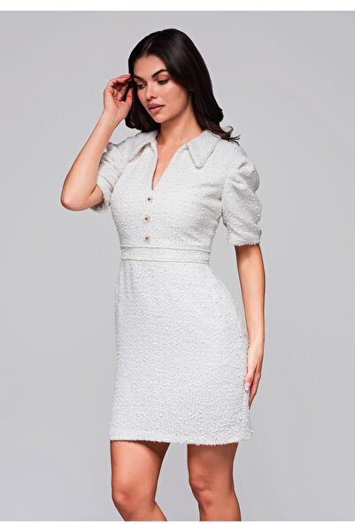 OMBRE Společenské šaty LA-OM-DLR247 - ecru