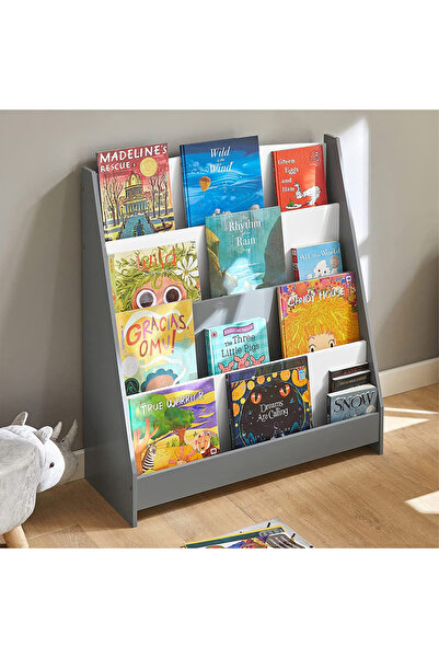 GINGER HOME Wooden organizer for children White/Grey with 4 shelves for books and magazines, 61x30x70
