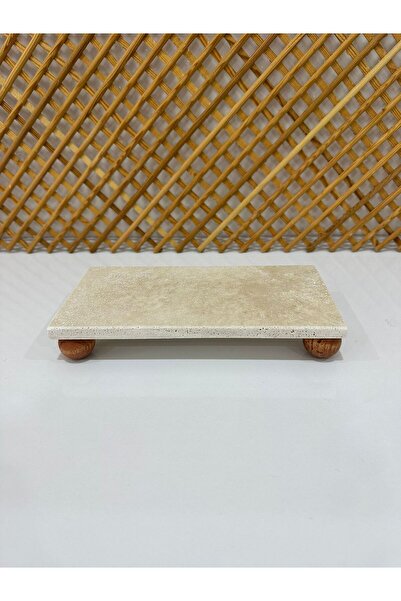 FARALYAHOME Natural Travertine Marble Wooden Leg 24X12 cm Decoration Stand