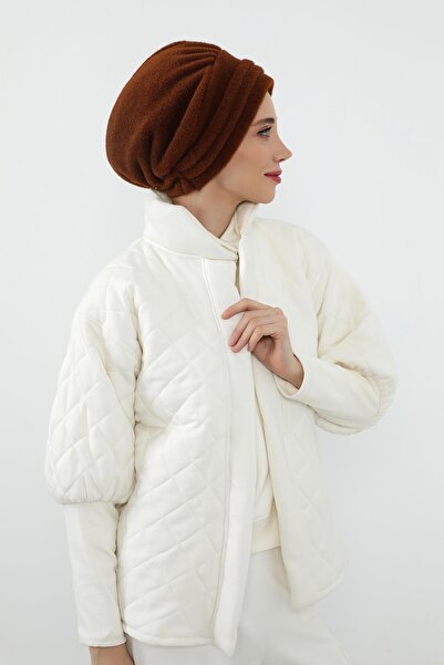 Aisha's Design Pleated Winter Plain Cashmere Women's Bonnet, B-98Dk, Brown